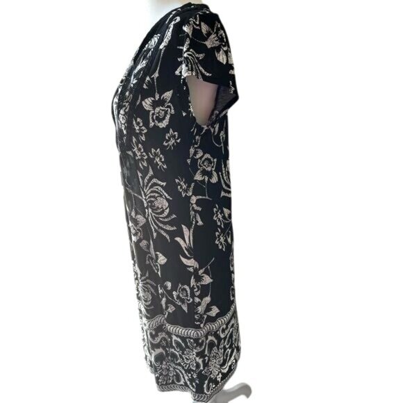 Mark Womens Black & White Floral Print Summer V-Neck Dress Knee-Length Large - Picture 7 of 13